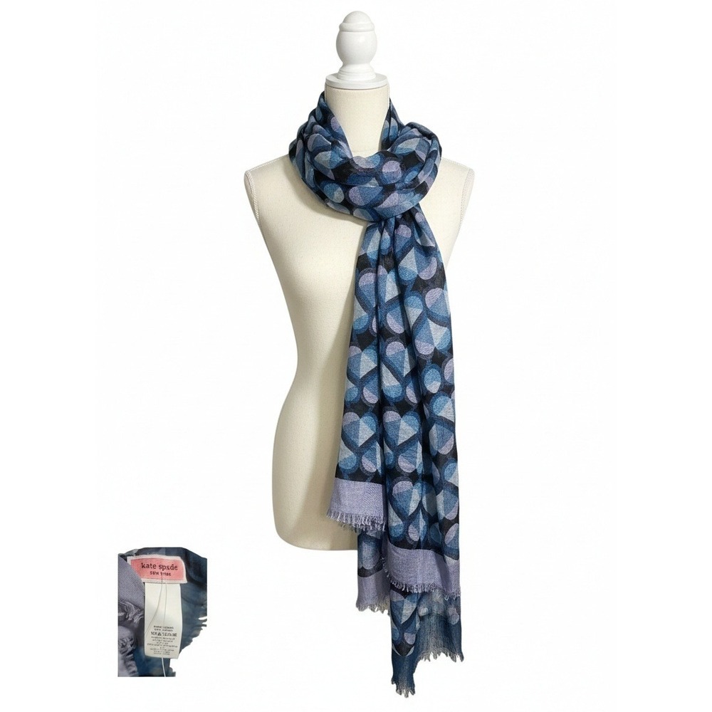 Kate Spade New York Scarf Blue Geometric Abstract 100% Viscose NWOT